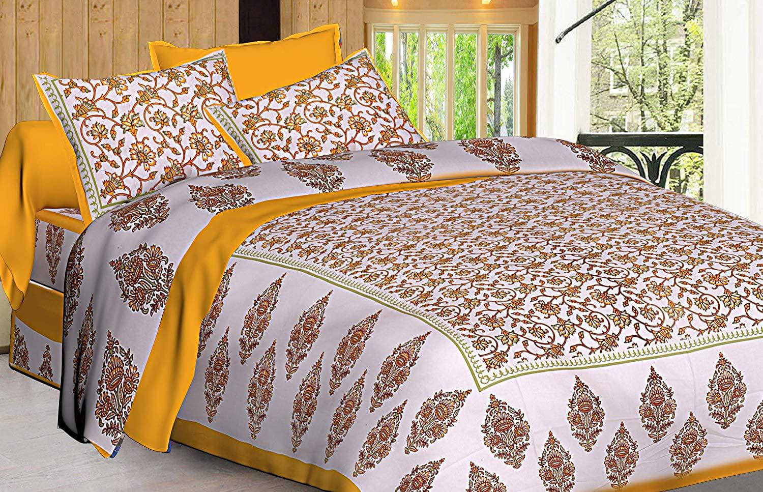 Navkaar Creation Cotton 1 Double Bedsheet with 2 Pillow Covers ( Yellow ) Navkaar Creation Cotton 1 Double Bedsheet with 2 Pillow Covers ( Yellow )