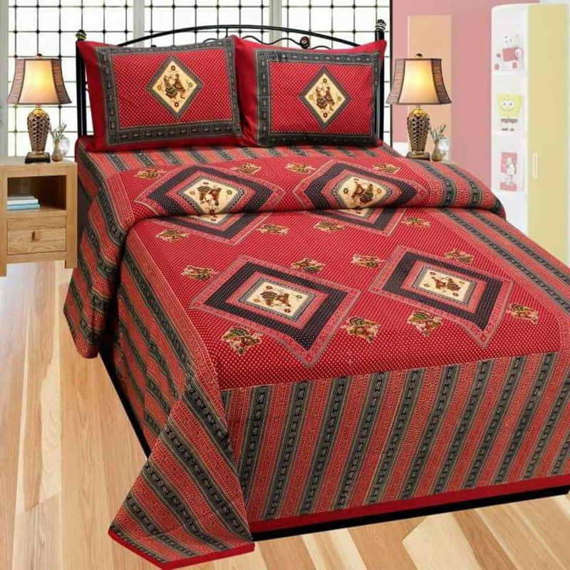 Navkaar Creation Cotton 1 Double Bedsheet with 2 Pillow Covers ( Red ) Navkaar Creation Cotton 1 Double Bedsheet with 2 Pillow Covers ( Red )