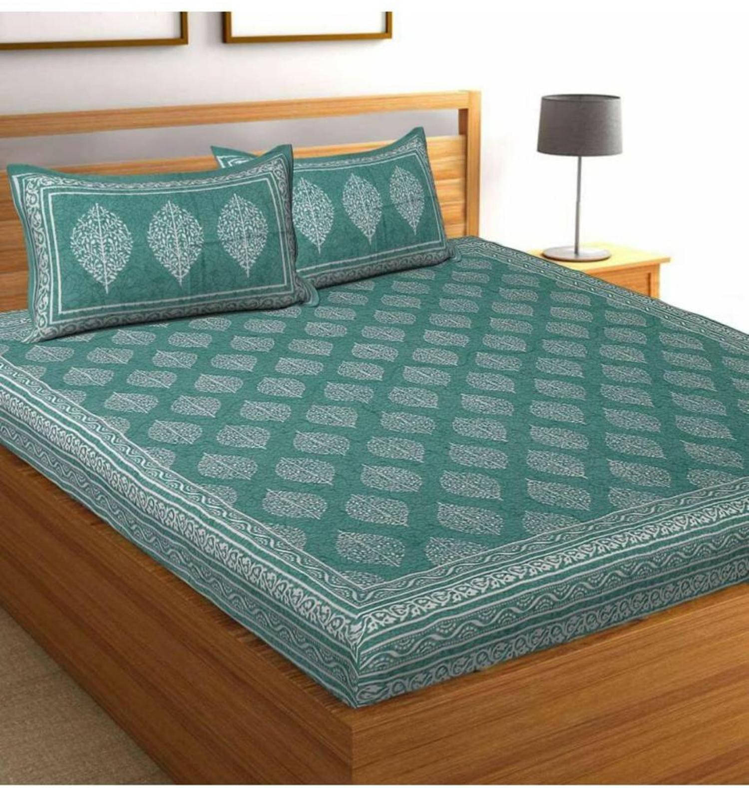     			Navkaar Creation Cotton 1 Double Bedsheet with 2 Pillow Covers ( Green )