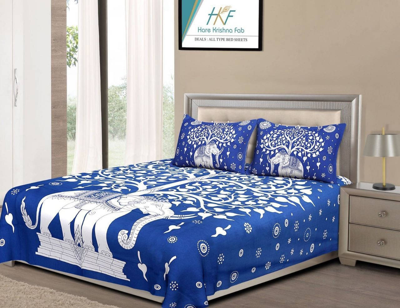     			Navkaar Creation Cotton 1 Double Bedsheet with 2 Pillow Covers ( Blue )