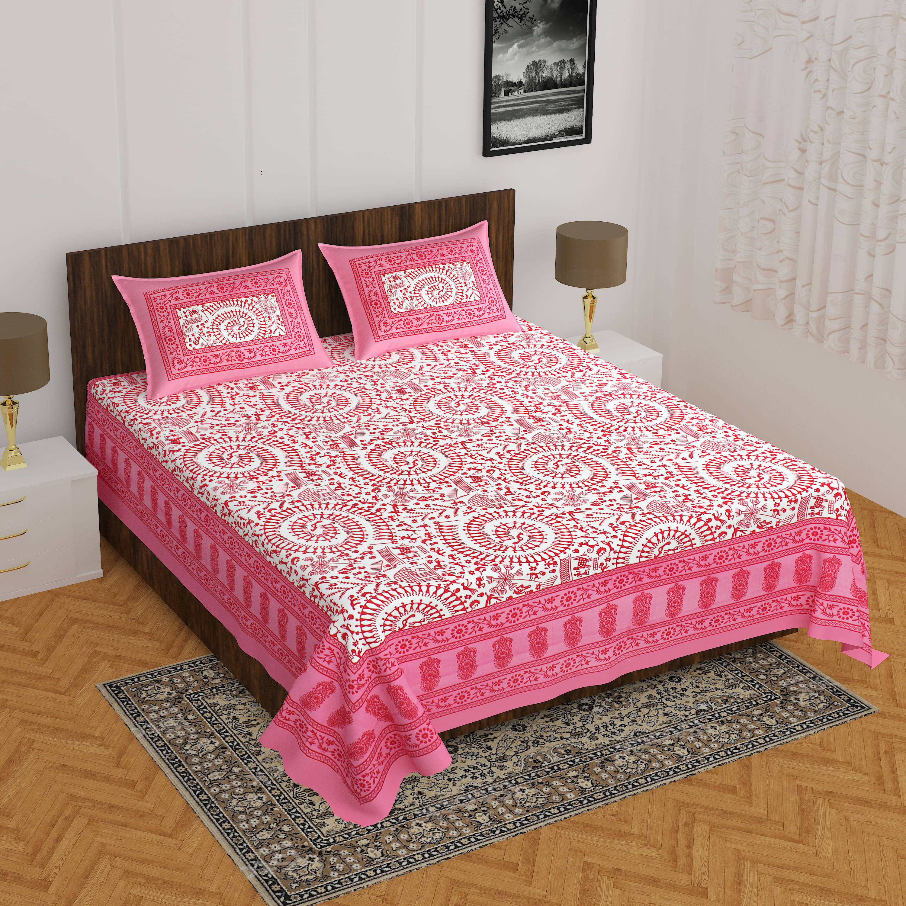Navkaar Creation Cotton 1 Double Bedsheet with 2 Pillow Covers ( Pink ) Navkaar Creation Cotton 1 Double Bedsheet with 2 Pillow Covers ( Pink )