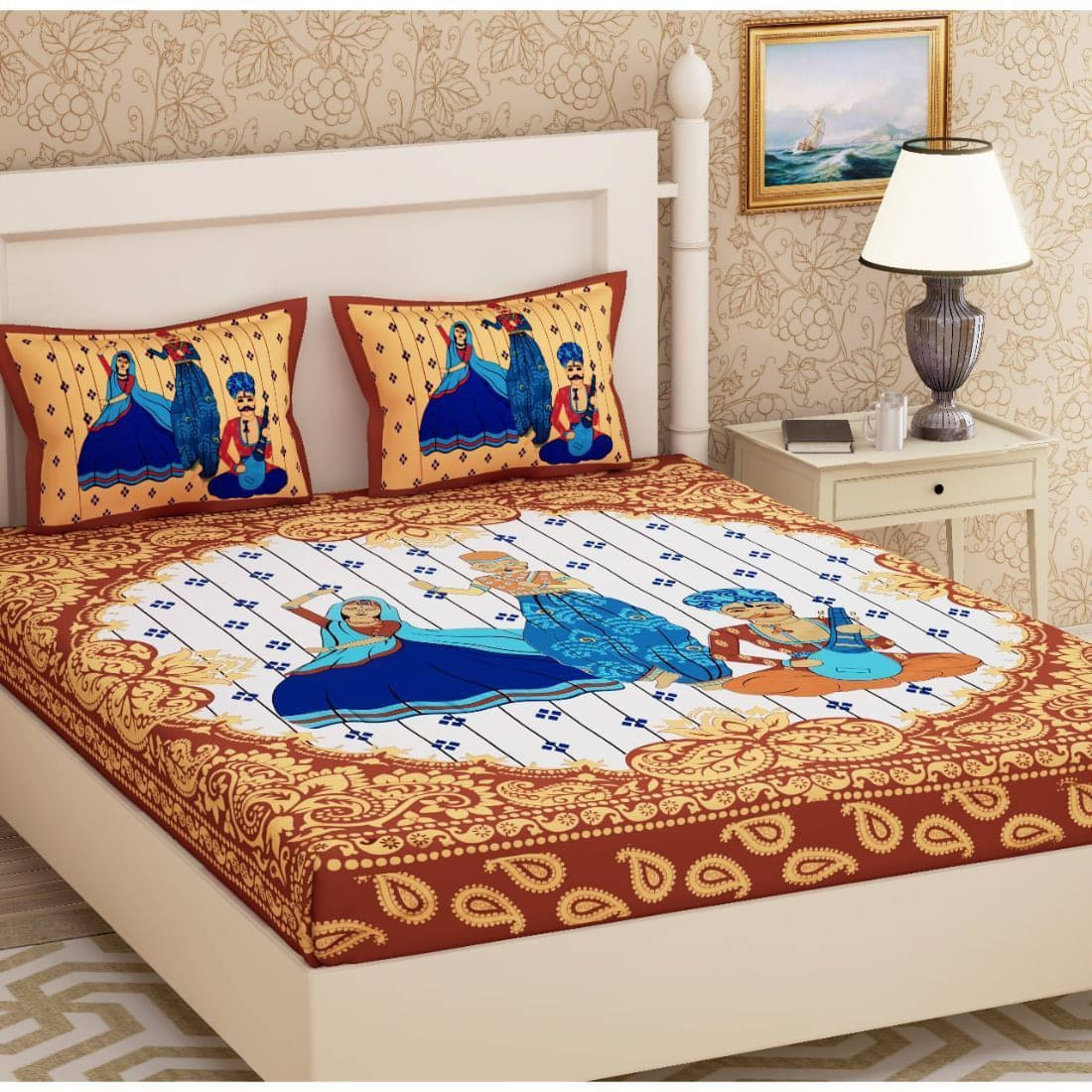 Navkaar Creation Cotton 1 Double Bedsheet with 2 Pillow Covers ( Beige ) Navkaar Creation Cotton 1 Double Bedsheet with 2 Pillow Covers ( Beige )