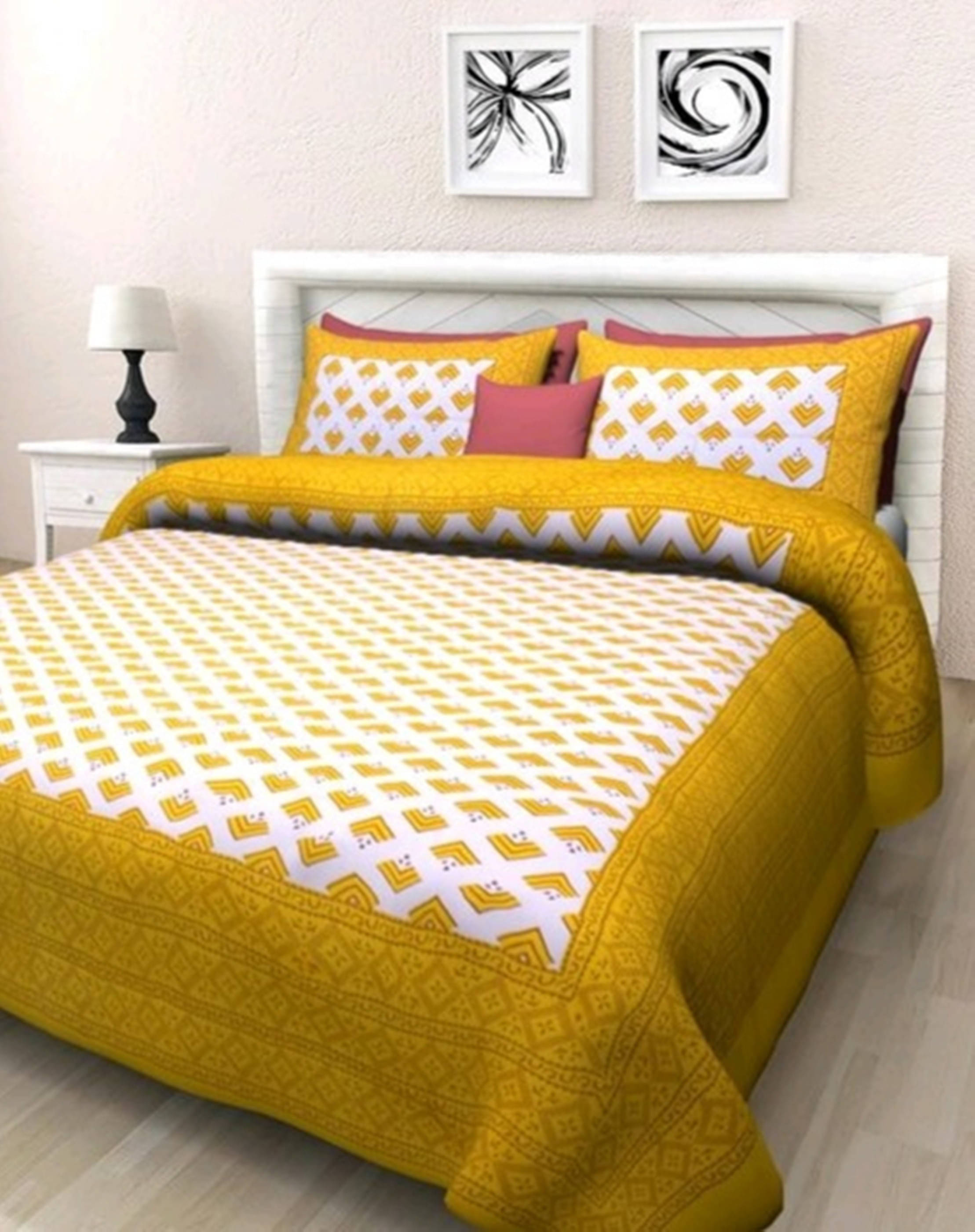 Navkaar Creation Cotton 1 Double Bedsheet with 2 Pillow Covers ( Yellow ) Navkaar Creation Cotton 1 Double Bedsheet with 2 Pillow Covers ( Yellow )