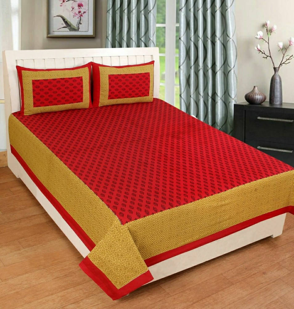     			Navkaar Creation Cotton 1 Double Bedsheet with 2 Pillow Covers ( Red )