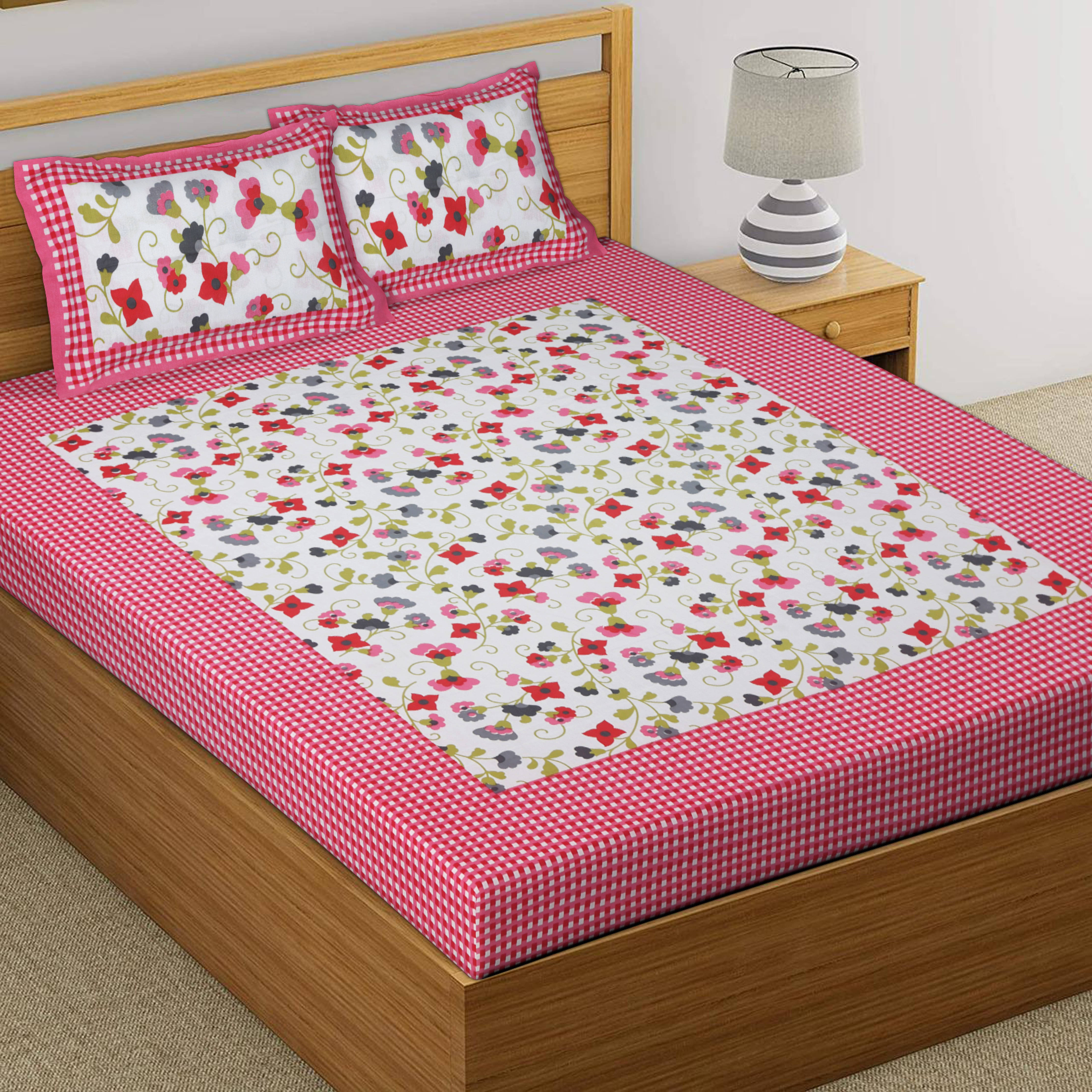 Navkaar Creation Cotton 1 Double Bedsheet with 2 Pillow Covers ( Pink ) Navkaar Creation Cotton 1 Double Bedsheet with 2 Pillow Covers ( Pink )