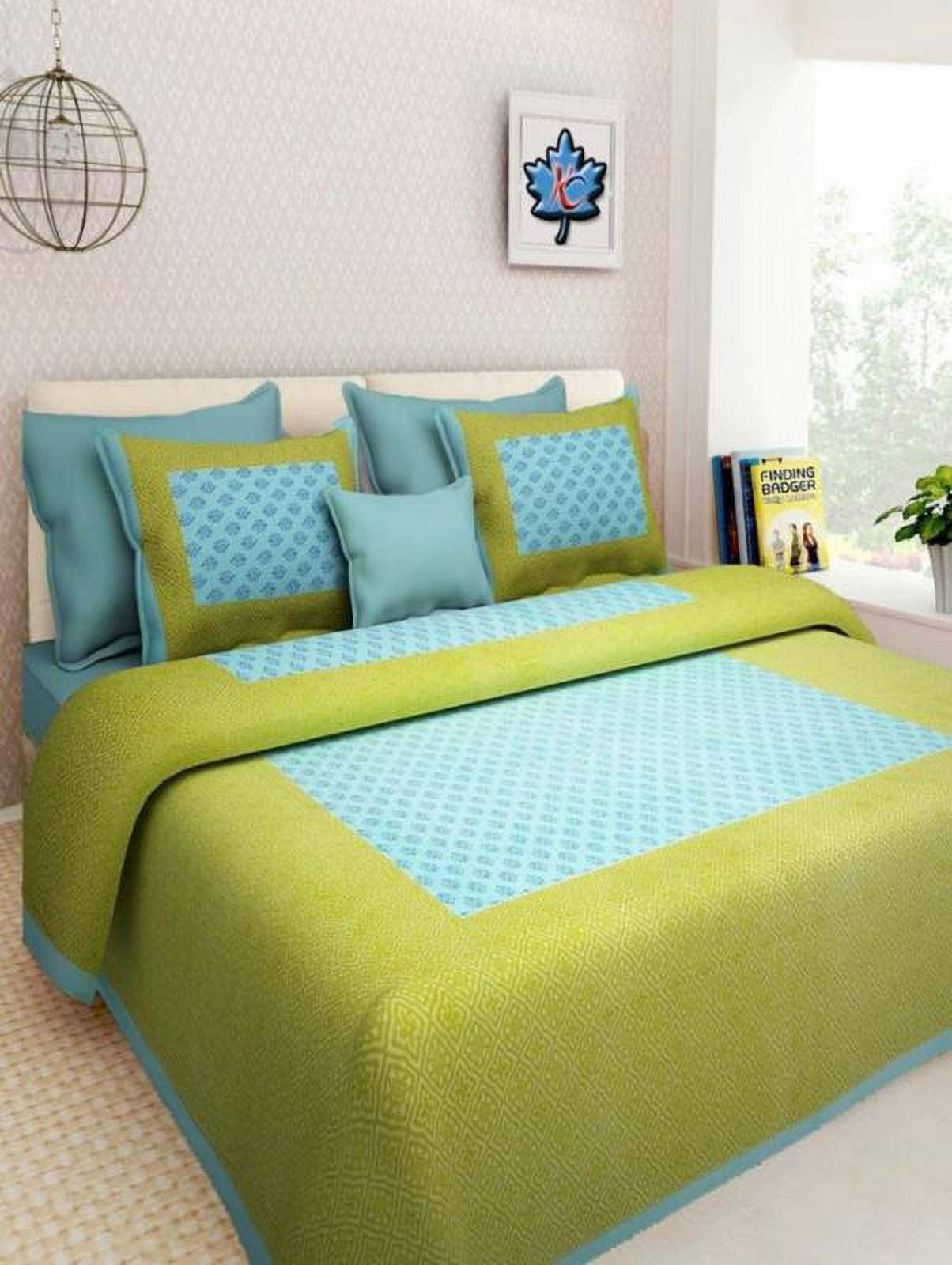     			Navkaar Creation Cotton 1 Double Bedsheet with 2 Pillow Covers ( Green )