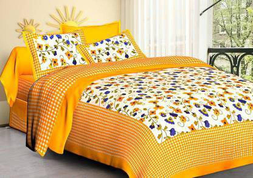     			Navkaar Creation Cotton 1 Double Bedsheet with 2 Pillow Covers ( Yellow )
