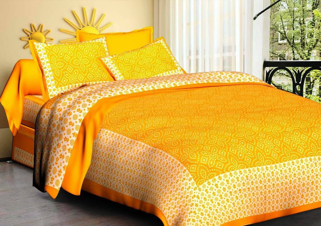     			Navkaar Creation Cotton 1 Double Bedsheet with 2 Pillow Covers ( Yellow )