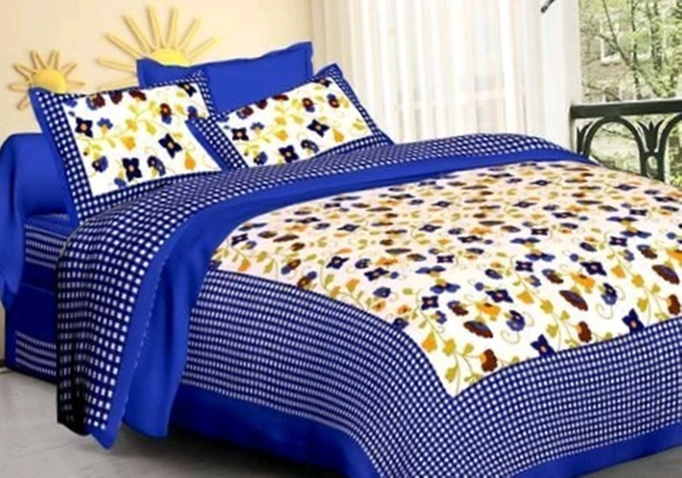     			Navkaar Creation Cotton 1 Double Bedsheet with 2 Pillow Covers ( Blue )