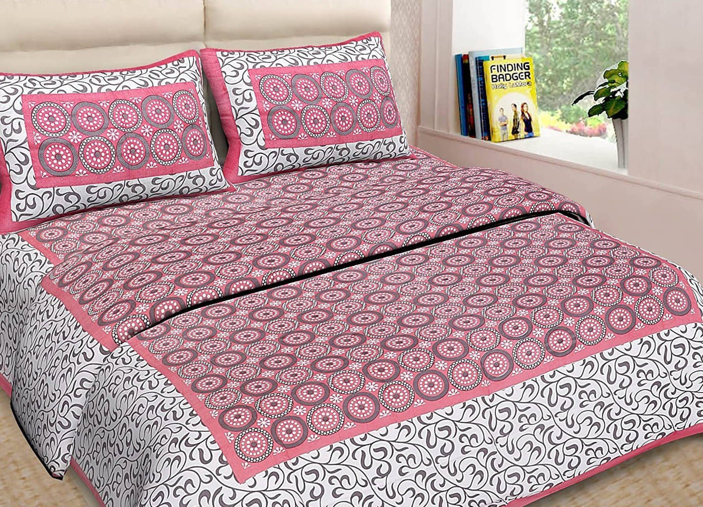     			Navkaar Creation Cotton 1 Double Bedsheet with 2 Pillow Covers ( Pink )
