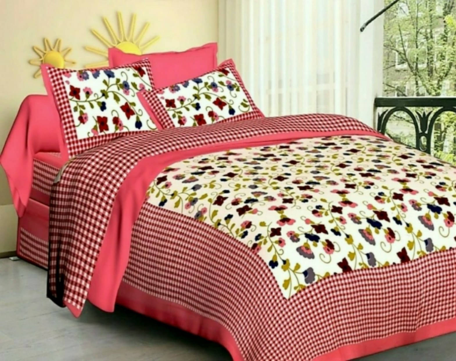 Navkaar Creation Cotton 1 Double Bedsheet with 2 Pillow Covers ( Pink ) Navkaar Creation Cotton 1 Double Bedsheet with 2 Pillow Covers ( Pink )