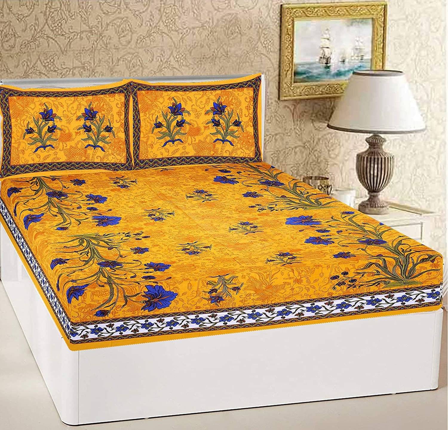 Navkaar Creation Cotton 1 Double Bedsheet with 2 Pillow Covers ( Yellow ) Navkaar Creation Cotton 1 Double Bedsheet with 2 Pillow Covers ( Yellow )