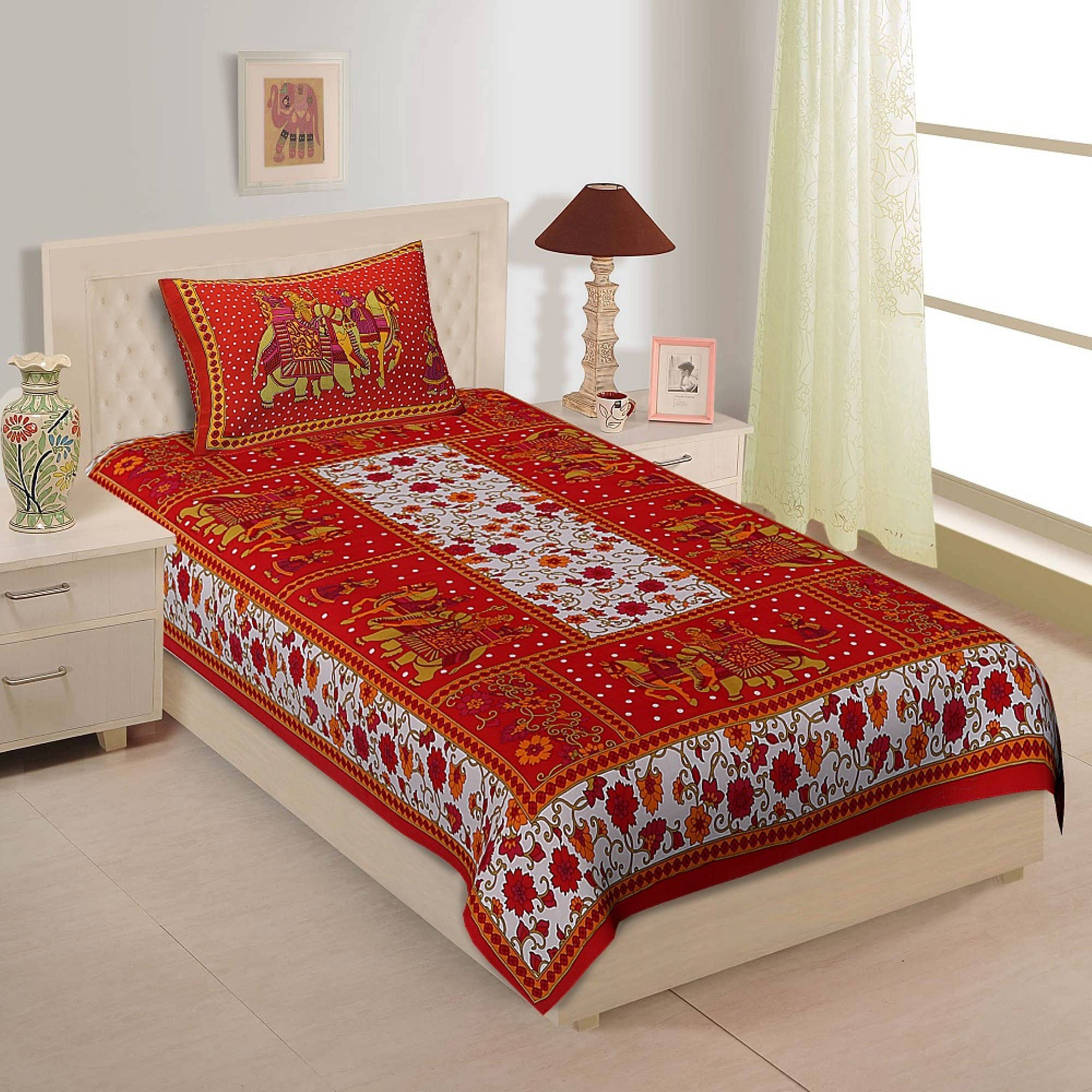 Navkaar Creation Cotton 1 Double Bedsheet with 2 Pillow Covers ( Red ) Navkaar Creation Cotton 1 Double Bedsheet with 2 Pillow Covers ( Red )