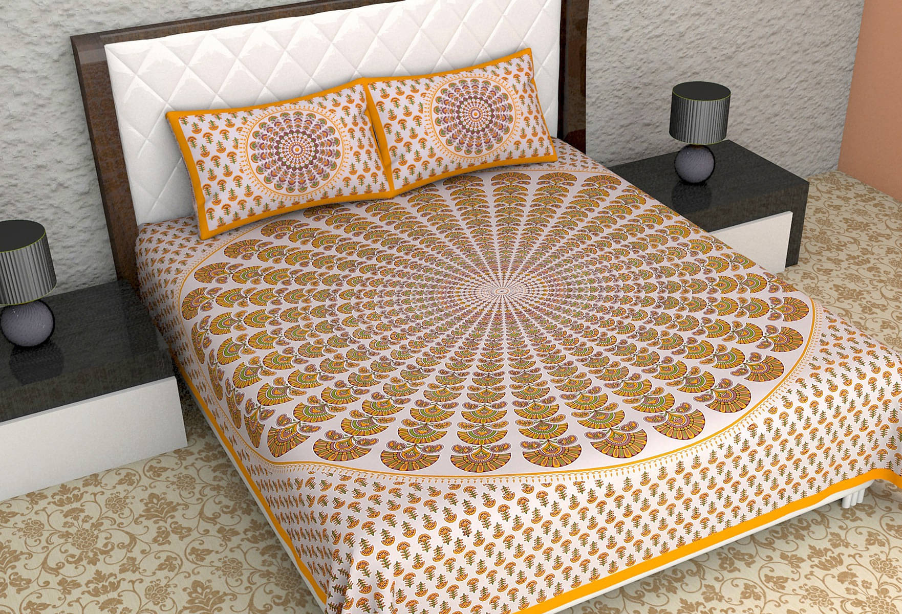Navkaar Creation Cotton 1 Double Bedsheet with 2 Pillow Covers ( Yellow ) Navkaar Creation Cotton 1 Double Bedsheet with 2 Pillow Covers ( Yellow )
