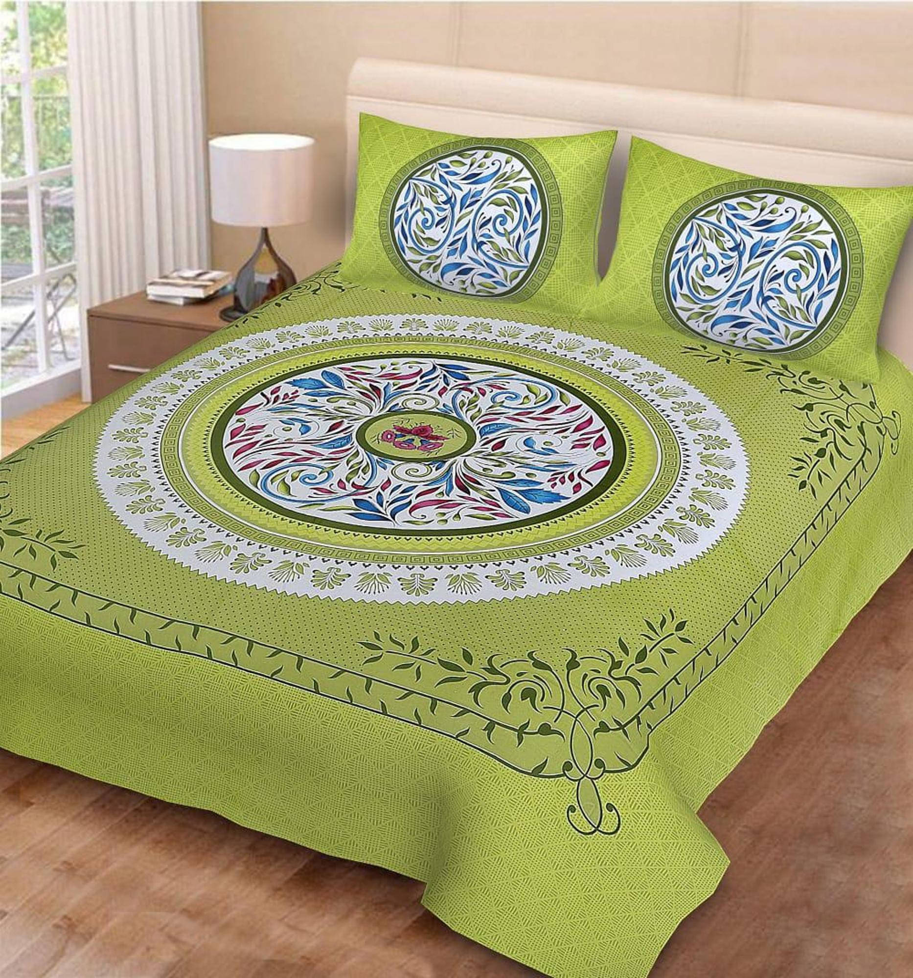 Navkaar Creation Cotton 1 Double Bedsheet with 2 Pillow Covers ( Green ) Navkaar Creation Cotton 1 Double Bedsheet with 2 Pillow Covers ( Green )
