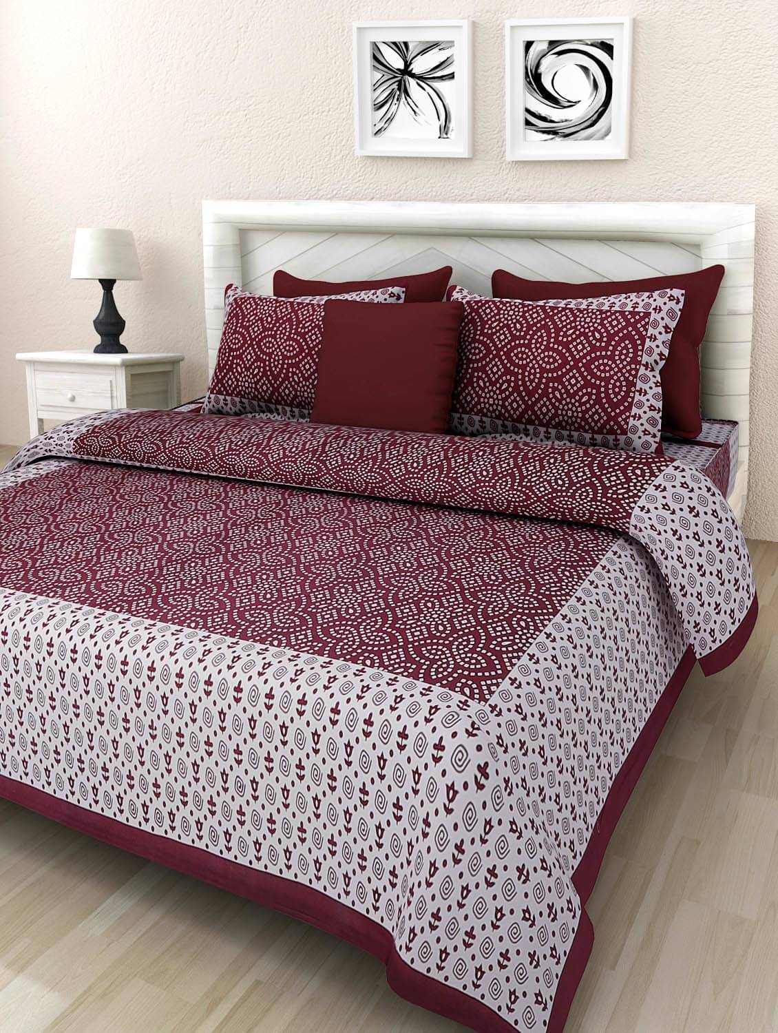     			Navkaar Creation Cotton 1 Double Bedsheet with 2 Pillow Covers ( Brown )