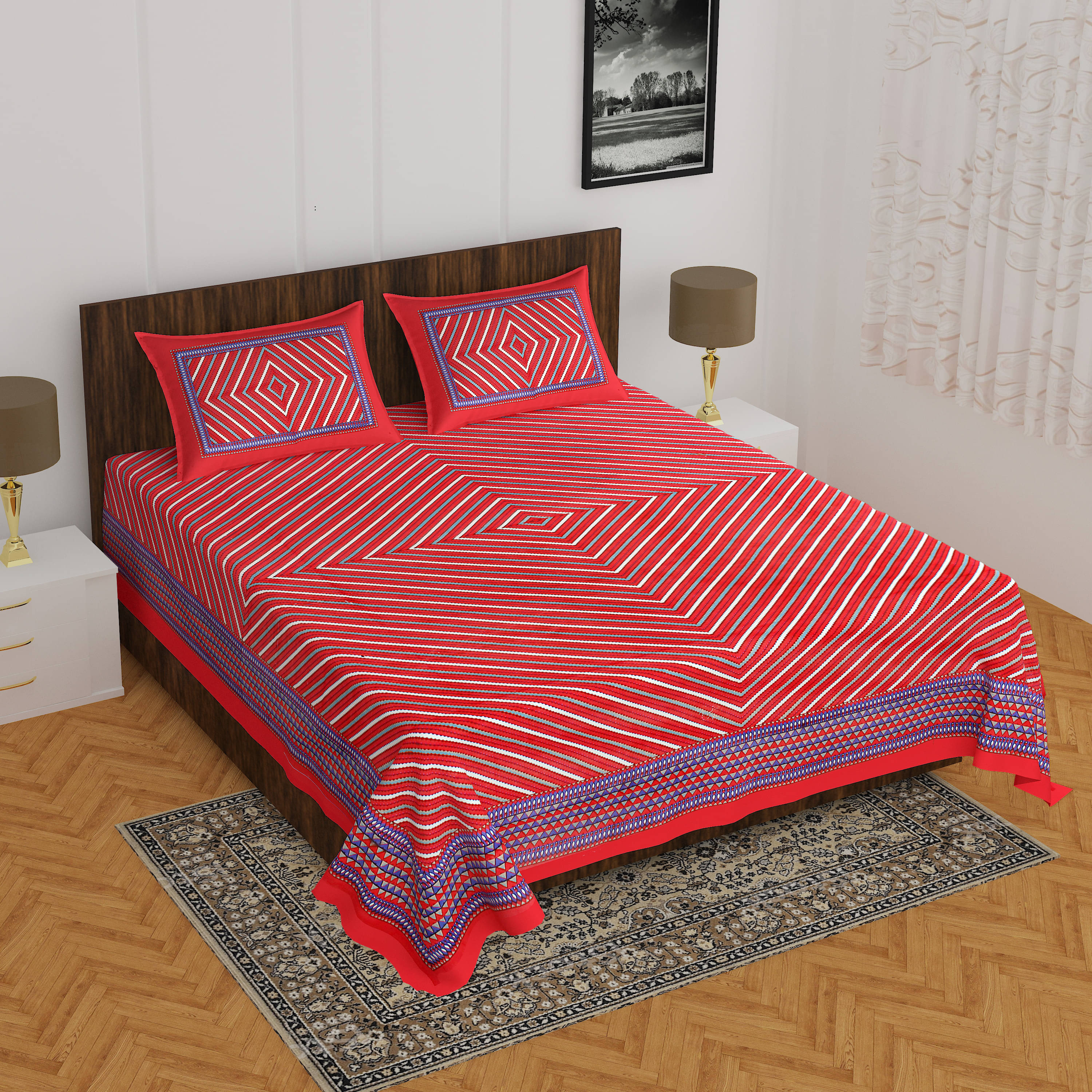     			Navkaar Creation Cotton 1 Double Bedsheet with 2 Pillow Covers ( Multicolor )