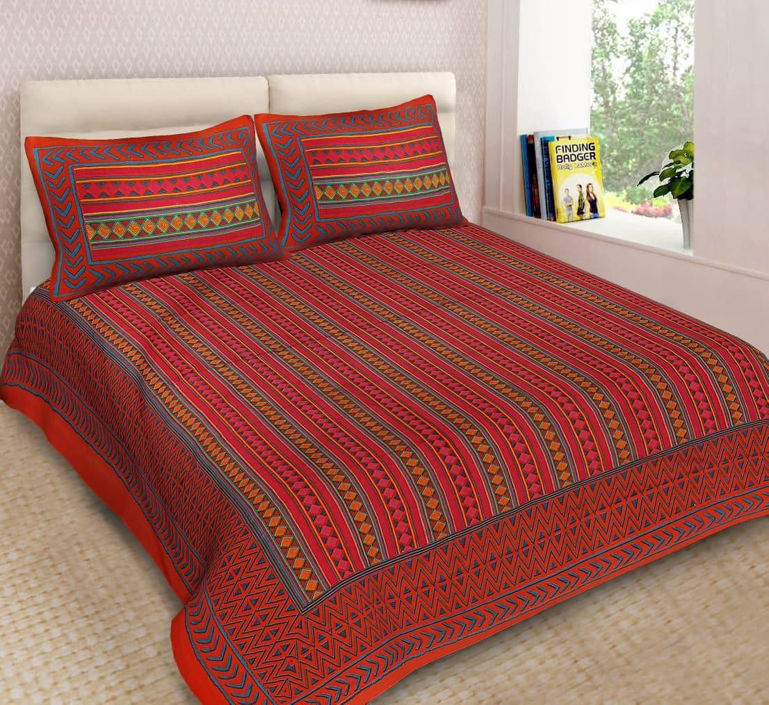     			Navkaar Creation Cotton 1 Double Bedsheet with 2 Pillow Covers ( Red )