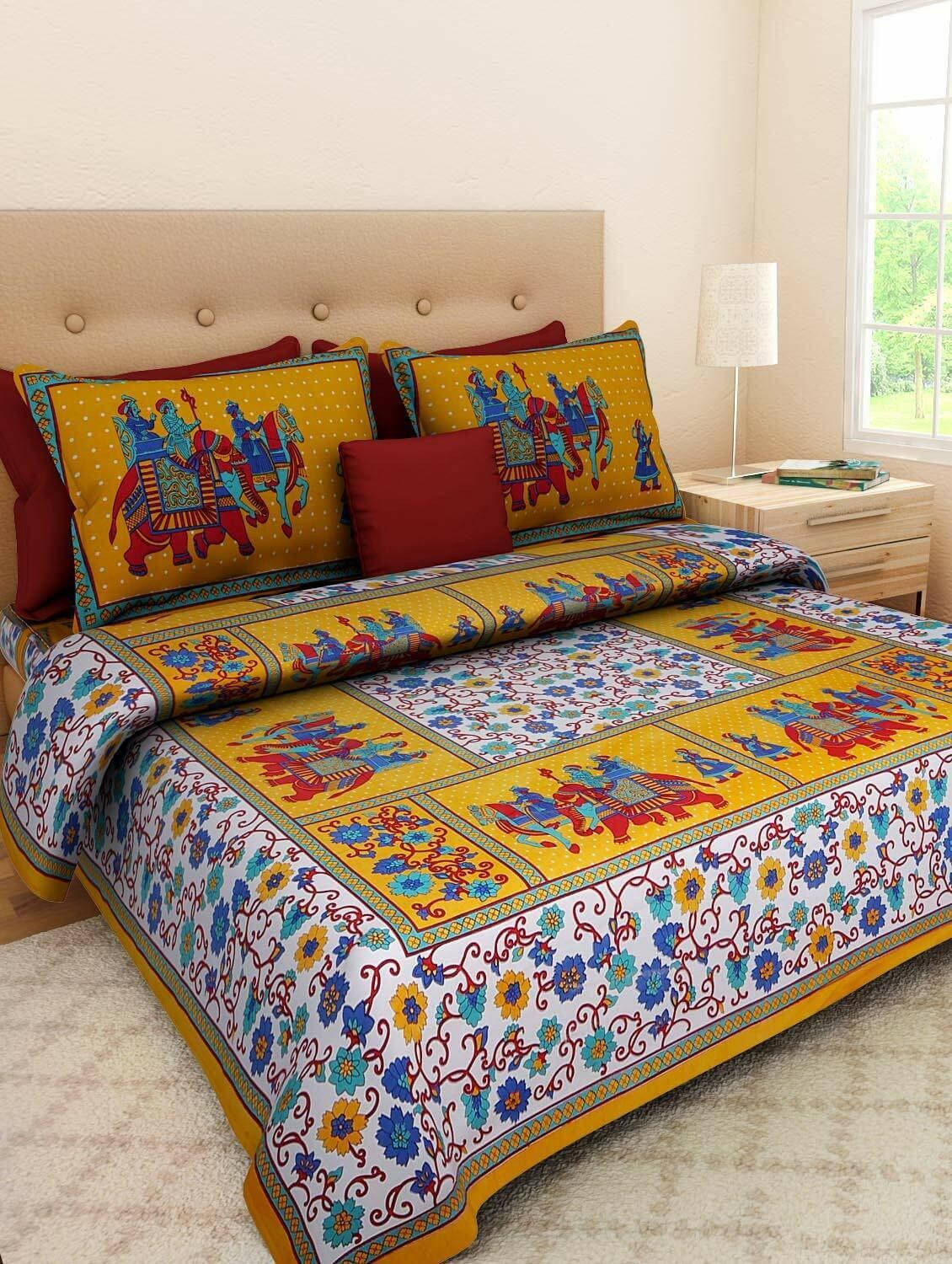 Navkaar Creation Cotton 1 Double Bedsheet with 2 Pillow Covers ( Multicolor ) Navkaar Creation Cotton 1 Double Bedsheet with 2 Pillow Covers ( Multicolor )