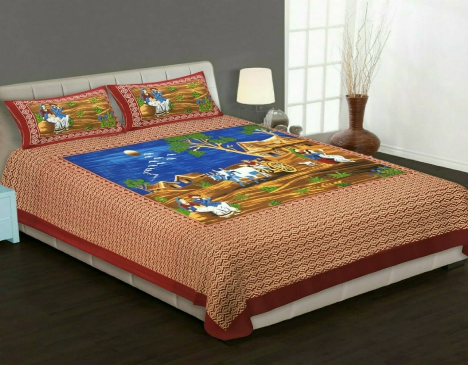 Navkaar Creation Cotton 1 Double Bedsheet with 2 Pillow Covers ( Brown ) Navkaar Creation Cotton 1 Double Bedsheet with 2 Pillow Covers ( Brown )
