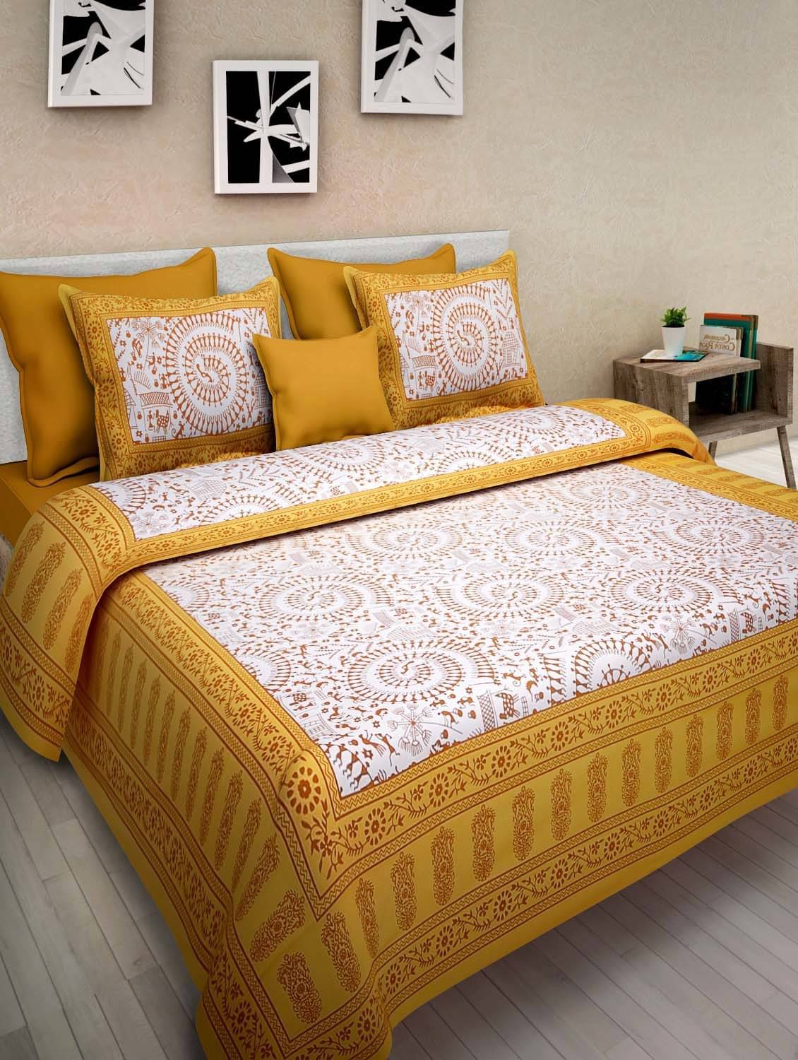 Navkaar Creation Cotton 1 Double Bedsheet with 2 Pillow Covers ( Yellow ) Navkaar Creation Cotton 1 Double Bedsheet with 2 Pillow Covers ( Yellow )