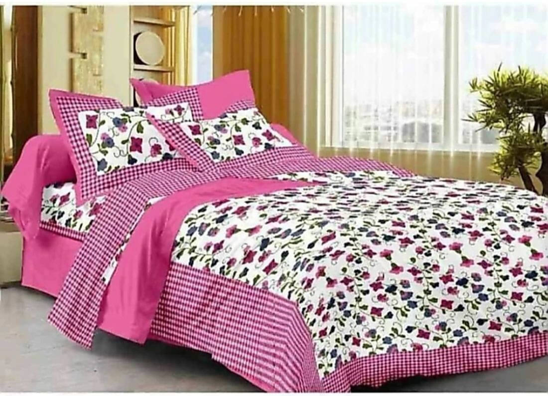 Navkaar Creation Cotton 1 Double Bedsheet with 2 Pillow Covers ( Pink ) Navkaar Creation Cotton 1 Double Bedsheet with 2 Pillow Covers ( Pink )