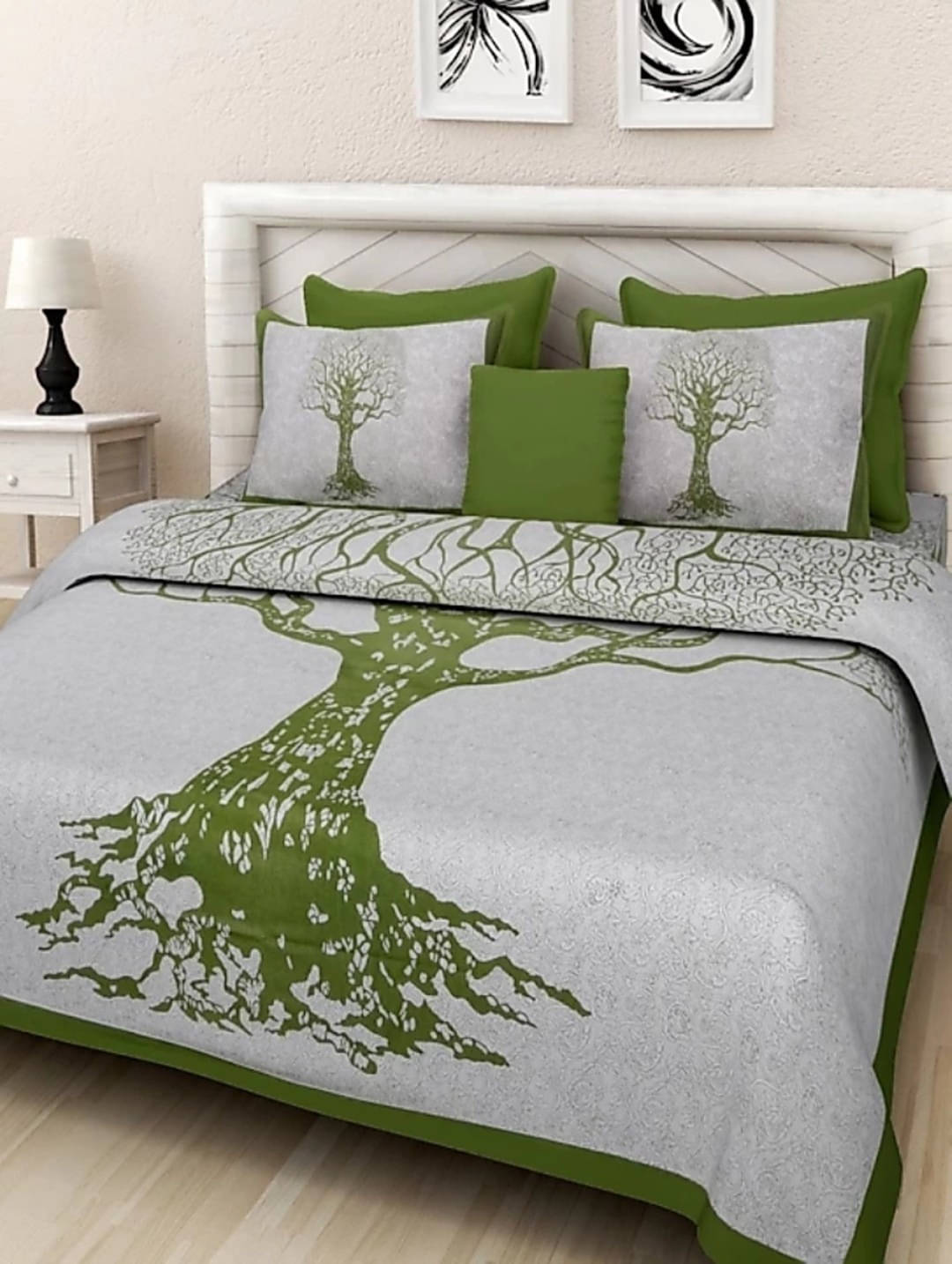     			Navkaar Creation Cotton 1 Double Bedsheet with 2 Pillow Covers ( Green )