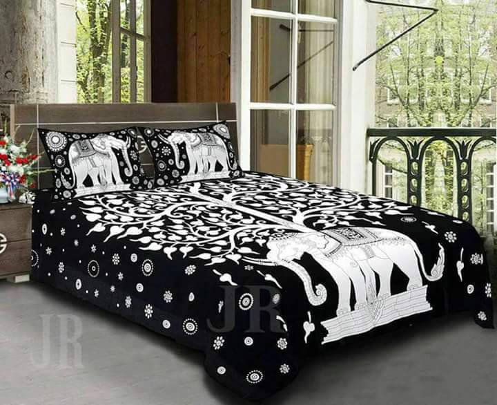     			Navkaar Creation Cotton 1 Double Bedsheet with 2 Pillow Covers ( Black )