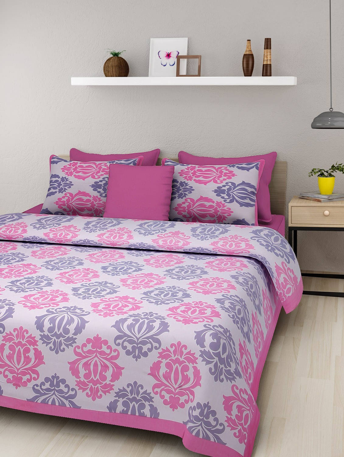 Navkaar Creation Cotton 1 Double Bedsheet with 2 Pillow Covers ( Pink ) Navkaar Creation Cotton 1 Double Bedsheet with 2 Pillow Covers ( Pink )