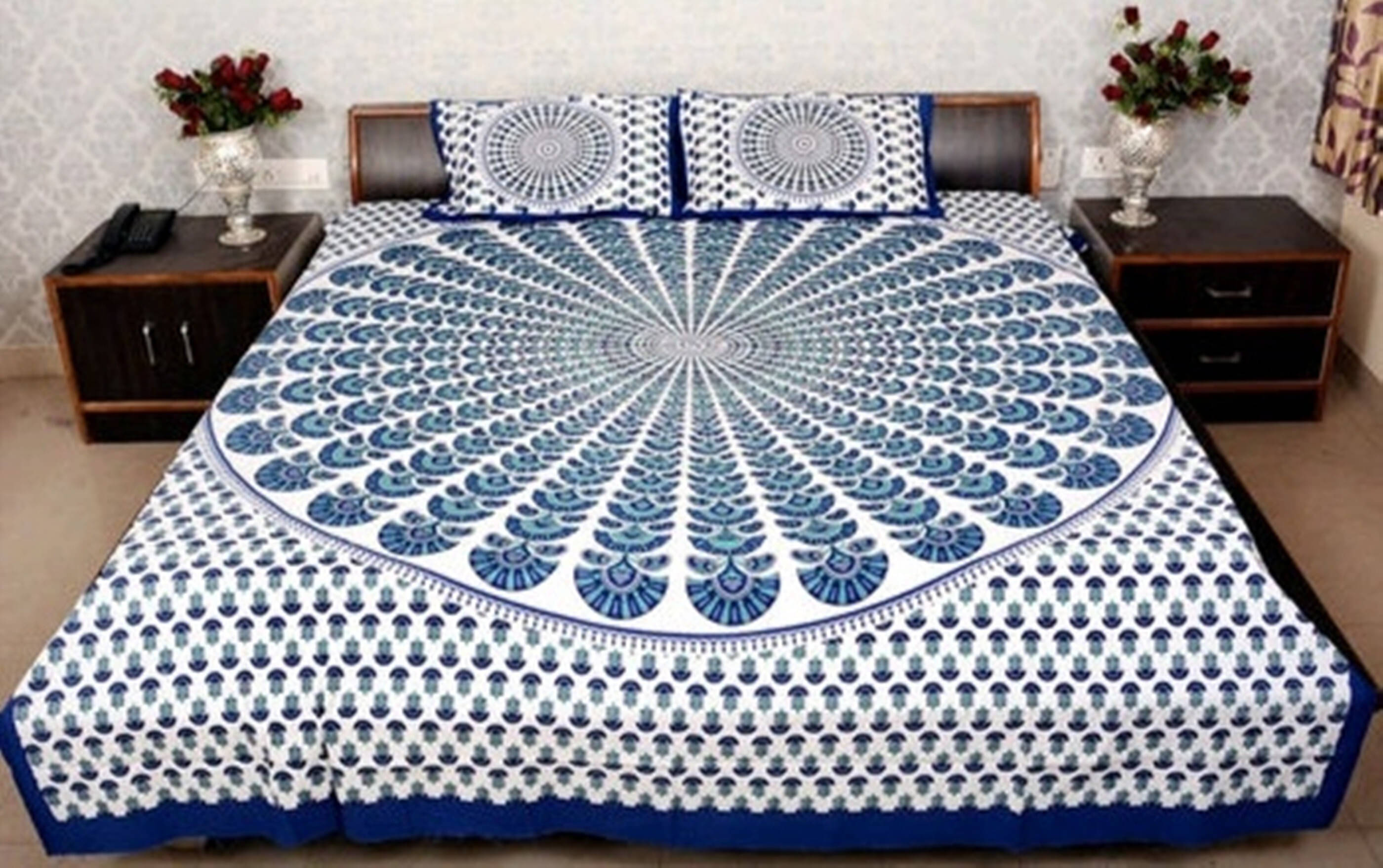     			Navkaar Creation Cotton 1 Double Bedsheet with 2 Pillow Covers ( Blue )