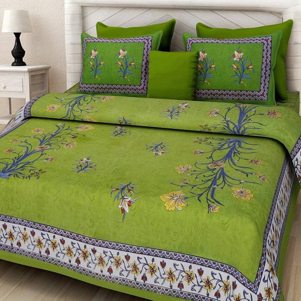     			Navkaar Creation Cotton 1 Double Bedsheet with 2 Pillow Covers ( Green )