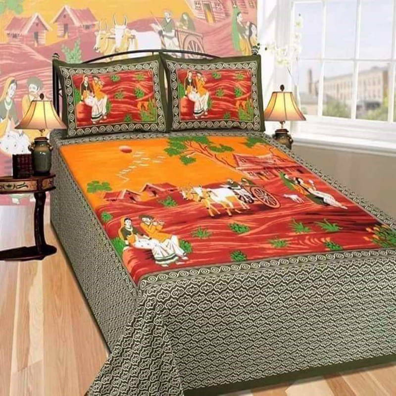 Navkaar Creation Cotton 1 Double Bedsheet with 2 Pillow Covers ( Orange ) Navkaar Creation Cotton 1 Double Bedsheet with 2 Pillow Covers ( Orange )