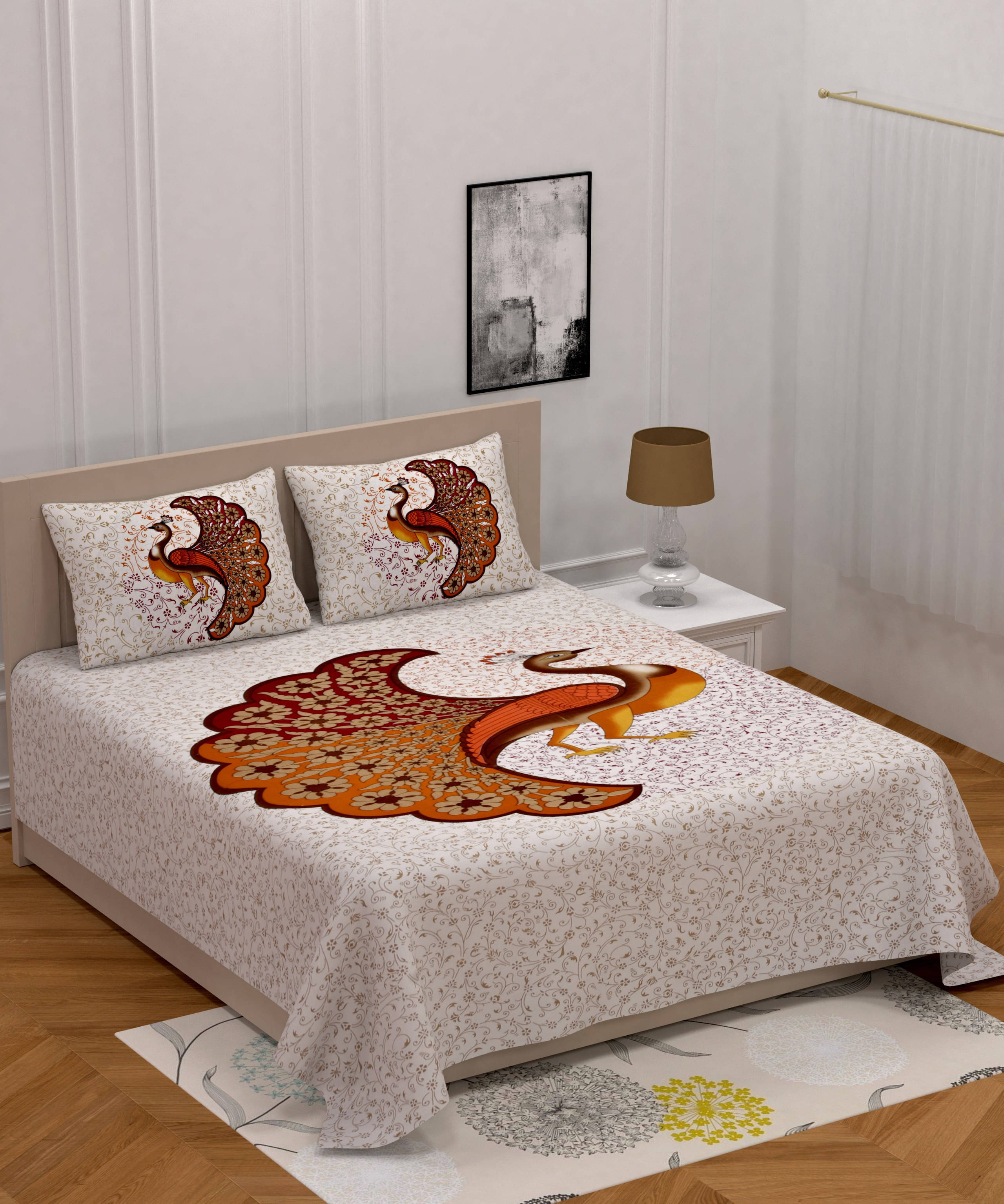 Navkaar Creation Cotton 1 Double Bedsheet with 2 Pillow Covers ( Orange ) Navkaar Creation Cotton 1 Double Bedsheet with 2 Pillow Covers ( Orange )