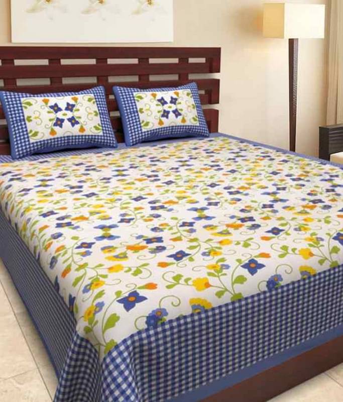     			Navkaar Creation Cotton 1 Double Bedsheet with 2 Pillow Covers ( Blue )