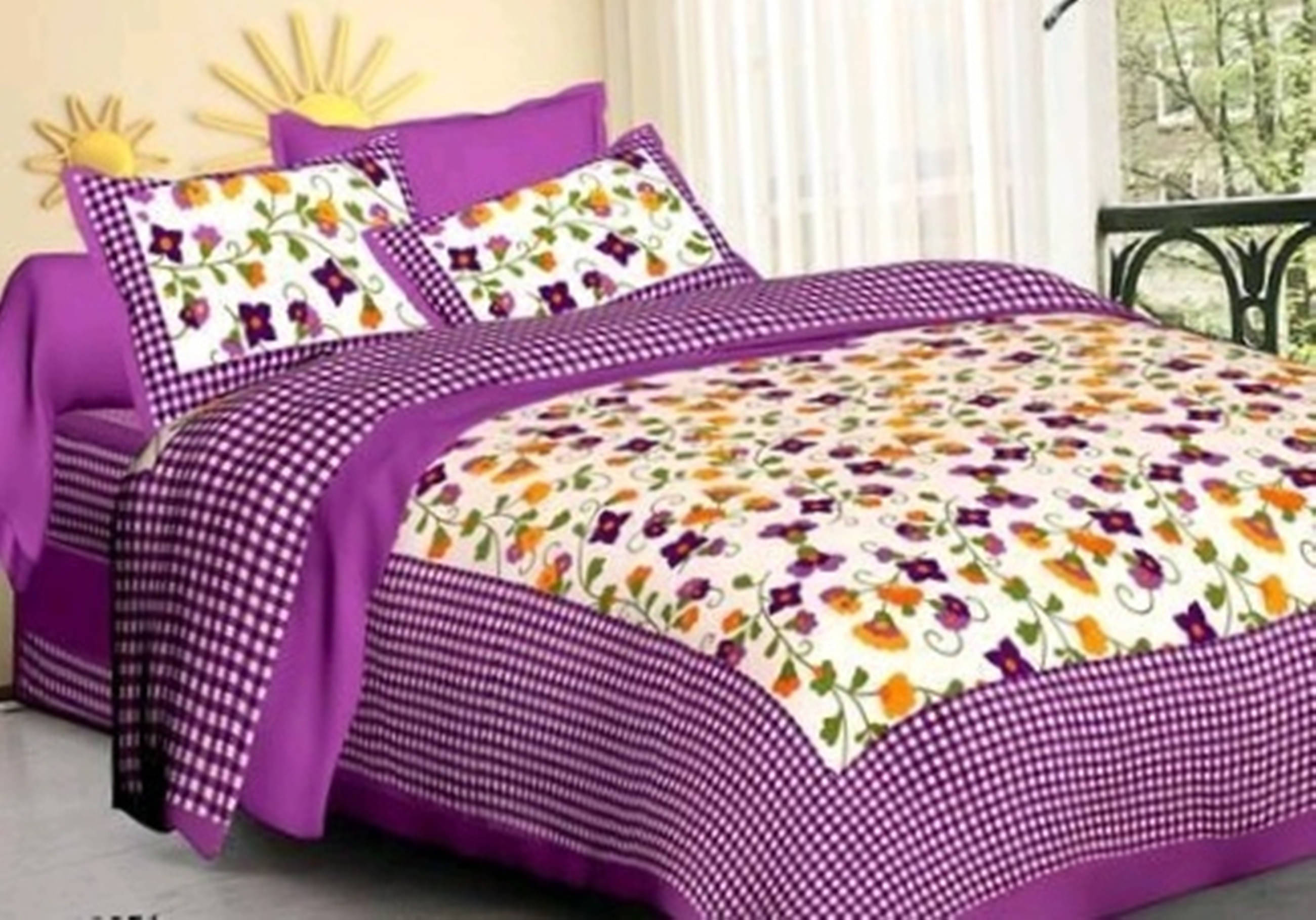     			Navkaar Creation Cotton 1 Double Bedsheet with 2 Pillow Covers ( Purple )
