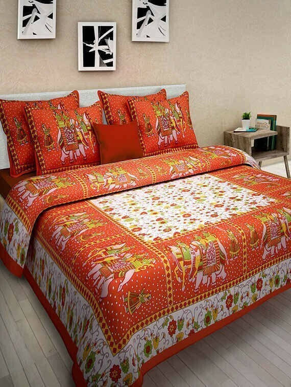     			Navkaar Creation Cotton 1 Double Bedsheet with 2 Pillow Covers ( Brown )