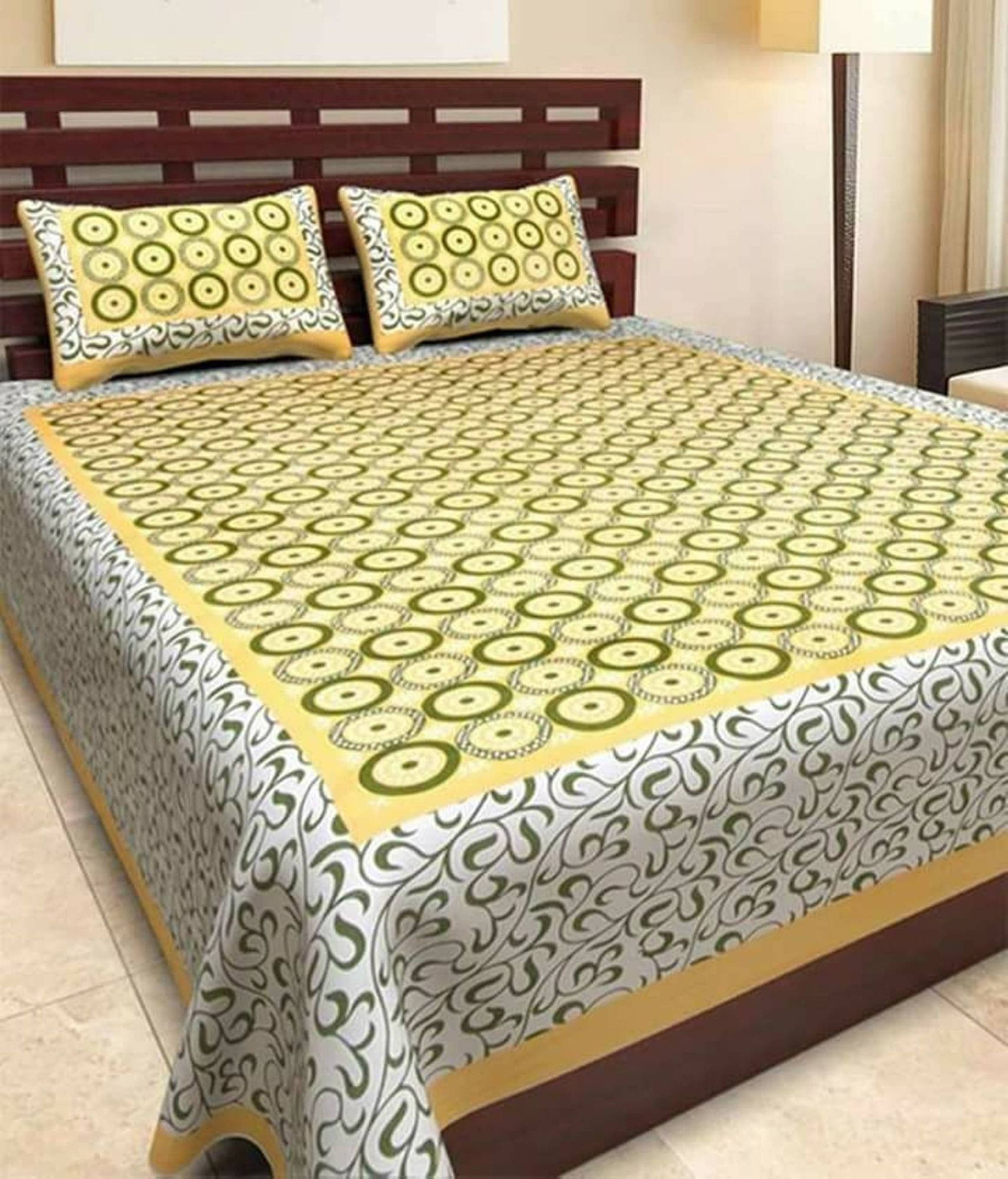     			Navkaar Creation Cotton 1 Double Bedsheet with 2 Pillow Covers ( Green )