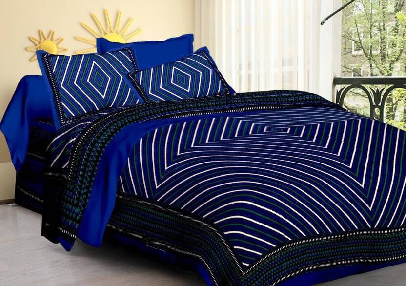     			Navkaar Creation Cotton 1 Double Bedsheet with 2 Pillow Covers ( Blue )