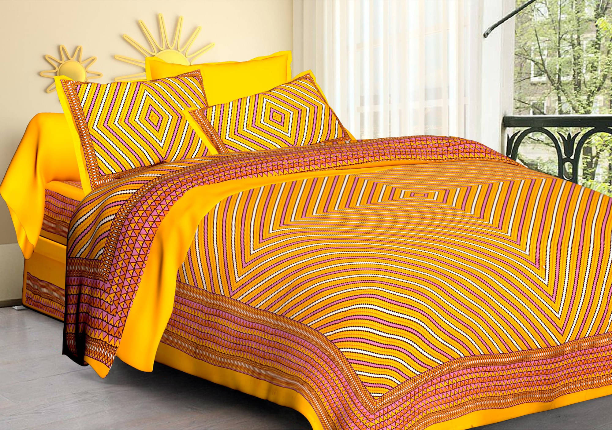     			Navkaar Creation Cotton 1 Double Bedsheet with 2 Pillow Covers ( Multicolor )