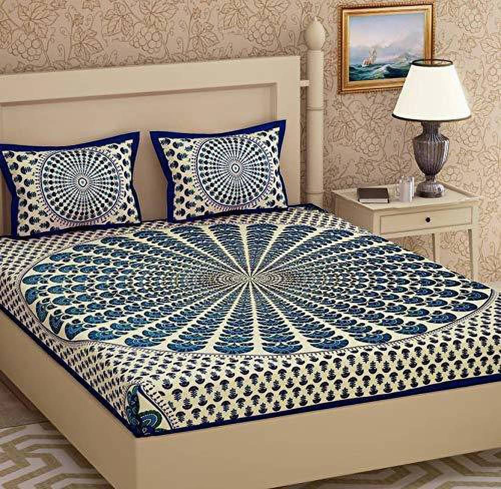     			Navkaar Creation Cotton 1 Double Bedsheet with 2 Pillow Covers ( Blue )