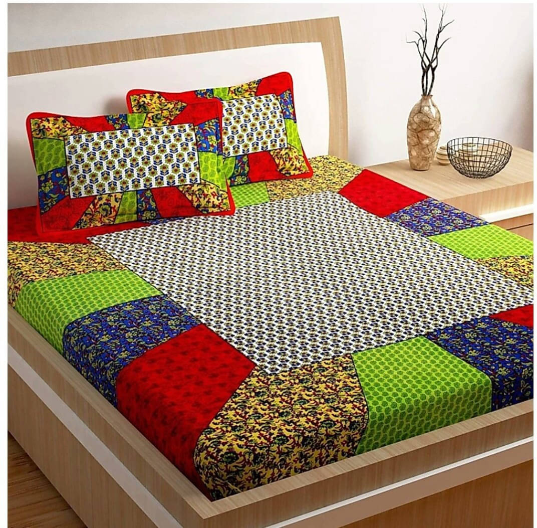 Navkaar Creation Cotton 1 Double Bedsheet with 2 Pillow Covers ( Multicolor ) Navkaar Creation Cotton 1 Double Bedsheet with 2 Pillow Covers ( Multicolor )