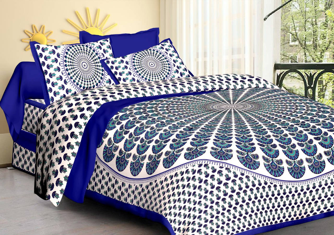     			Navkaar Creation Cotton 1 Double Bedsheet with 2 Pillow Covers ( Blue )