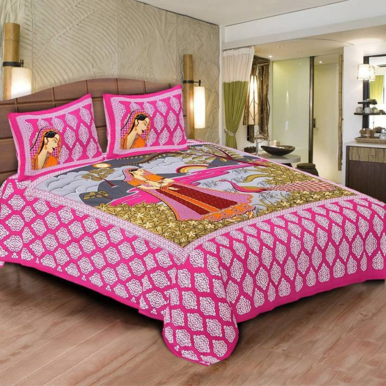     			Navkaar Creation Cotton 1 Double Bedsheet with 2 Pillow Covers ( Pink )