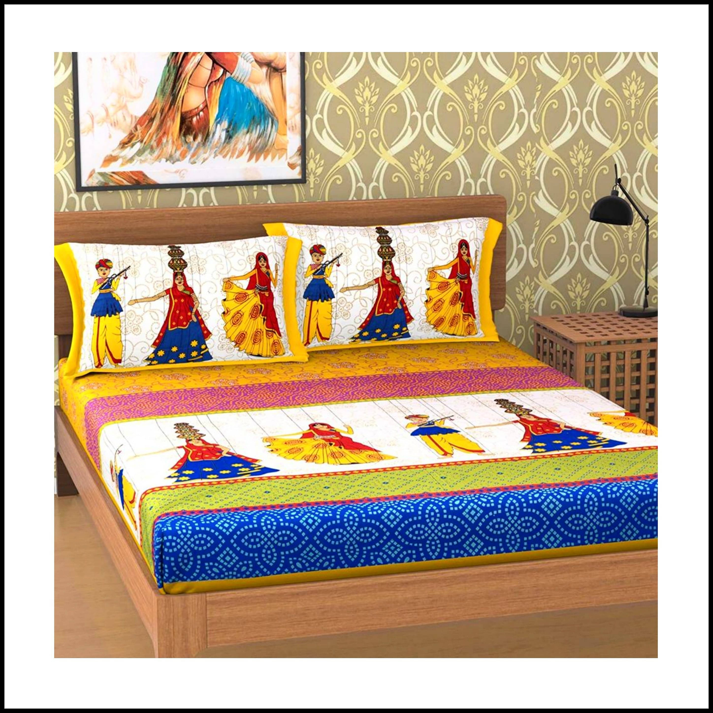 Navkaar Creation Cotton 1 Double Bedsheet with 2 Pillow Covers ( Yellow ) Navkaar Creation Cotton 1 Double Bedsheet with 2 Pillow Covers ( Yellow )