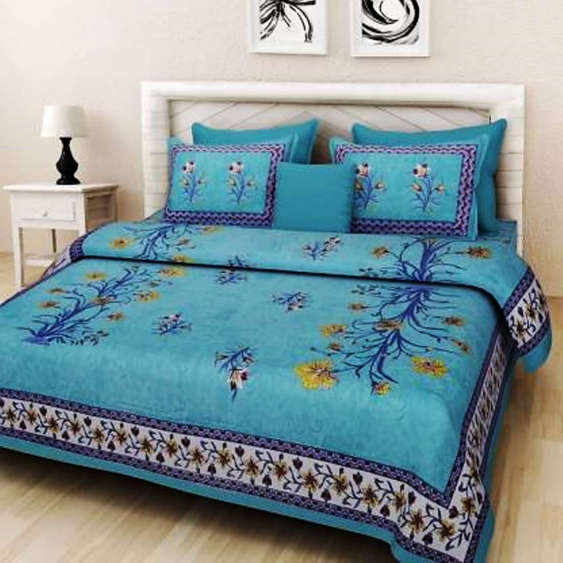 Navkaar Creation Cotton 1 Double Bedsheet with 2 Pillow Covers ( Blue ) Navkaar Creation Cotton 1 Double Bedsheet with 2 Pillow Covers ( Blue )