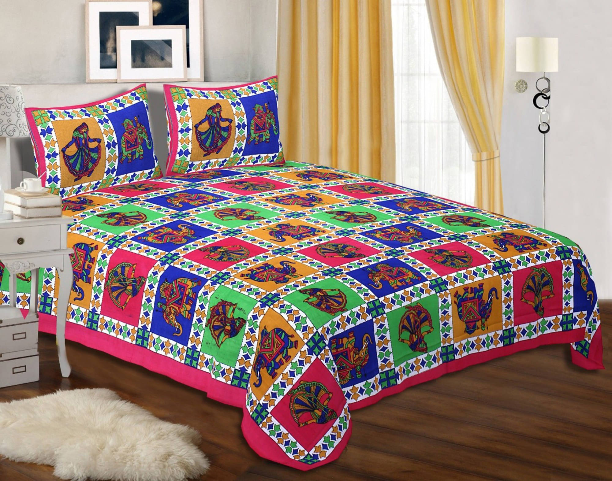     			Navkaar Creation Cotton 1 Double Bedsheet with 2 Pillow Covers ( Multicolor )