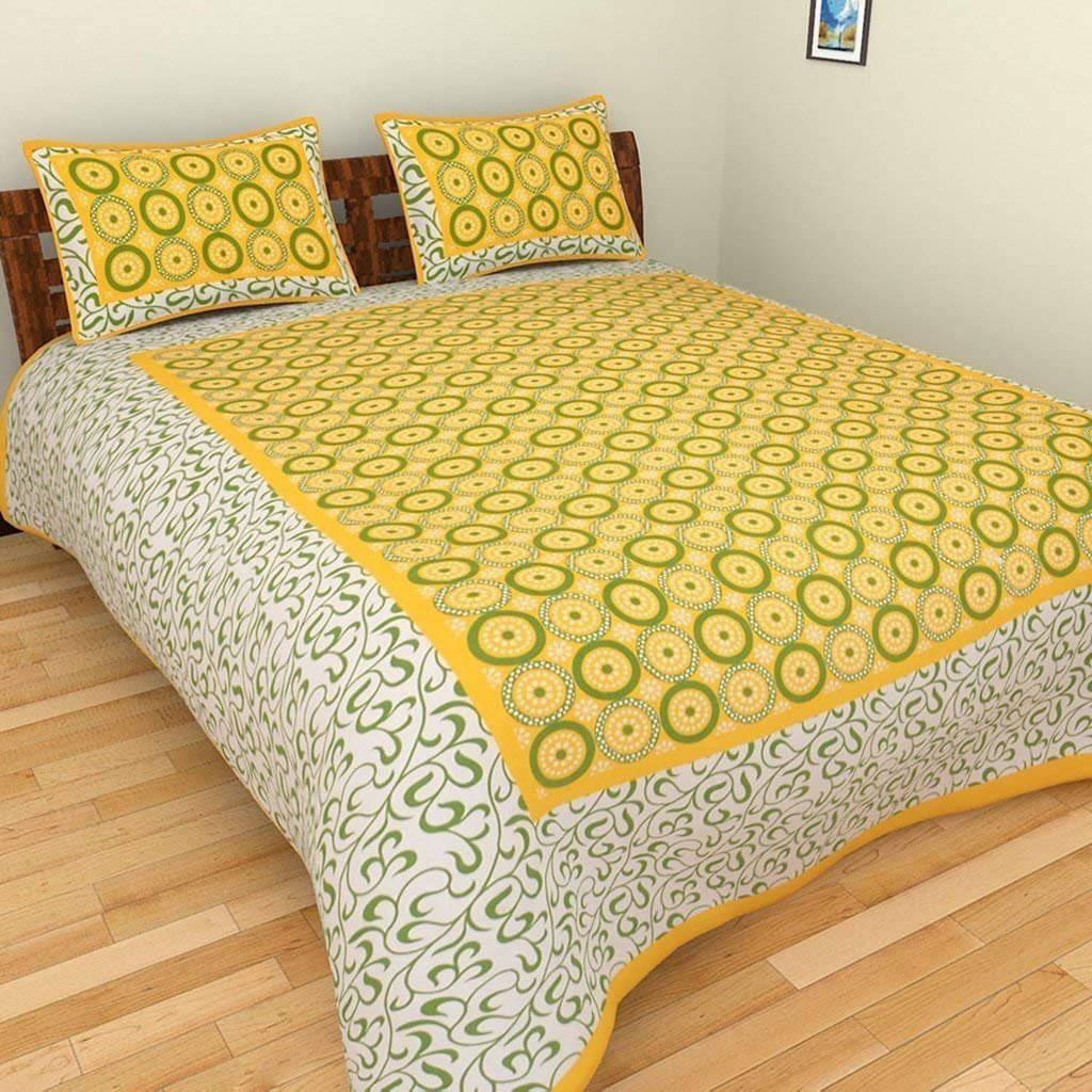     			Navkaar Creation Cotton 1 Double Bedsheet with 2 Pillow Covers ( Yellow )