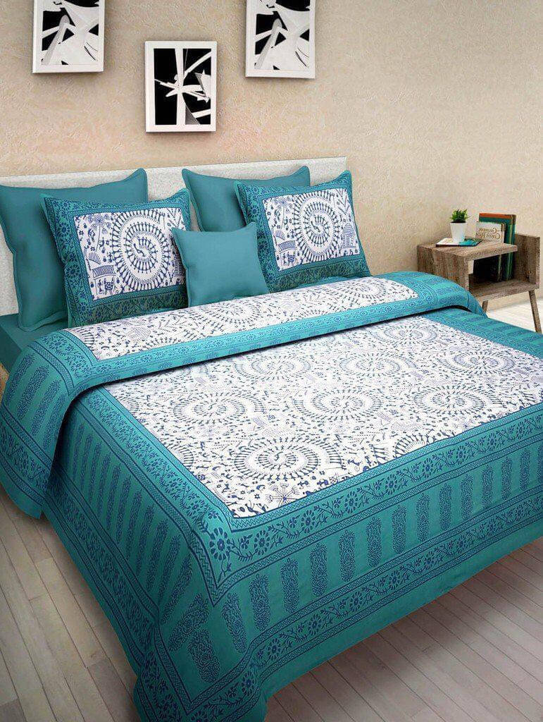     			Navkaar Creation Cotton 1 Double Bedsheet with 2 Pillow Covers ( Blue )