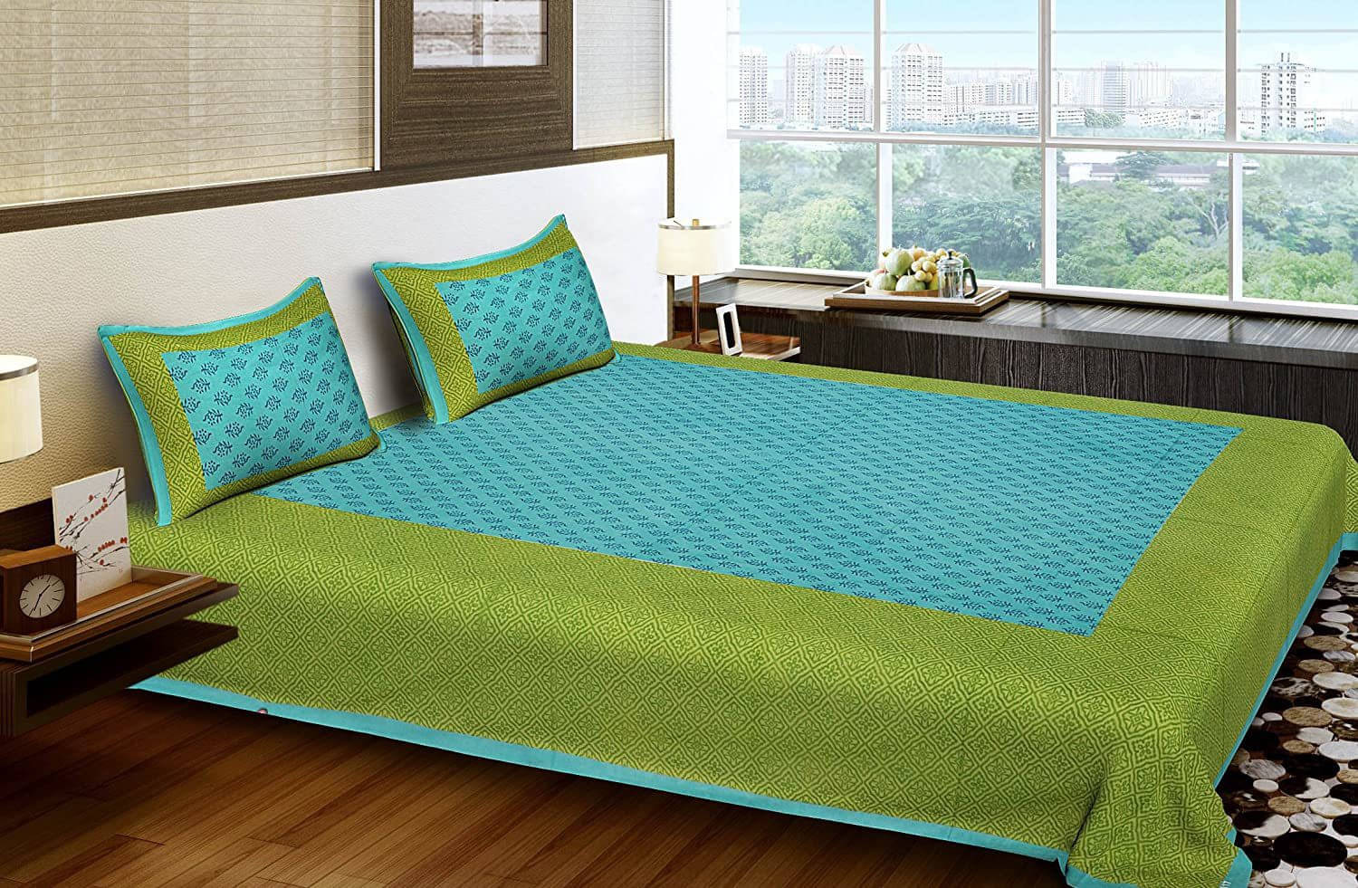 Navkaar Creation Cotton 1 Double Bedsheet with 2 Pillow Covers ( Green ) Navkaar Creation Cotton 1 Double Bedsheet with 2 Pillow Covers ( Green )