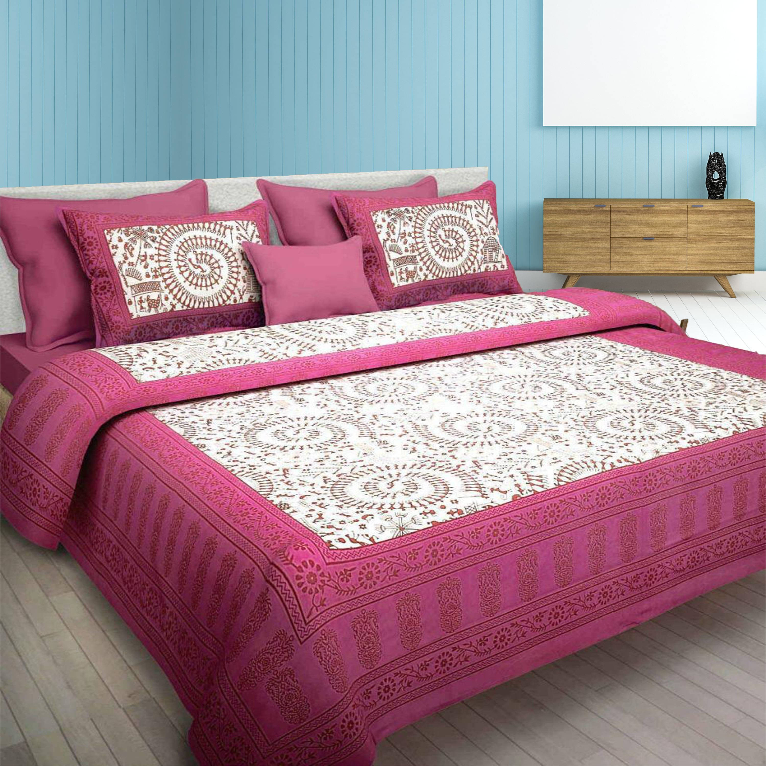     			Navkaar Creation Cotton 1 Double Bedsheet with 2 Pillow Covers ( Pink )